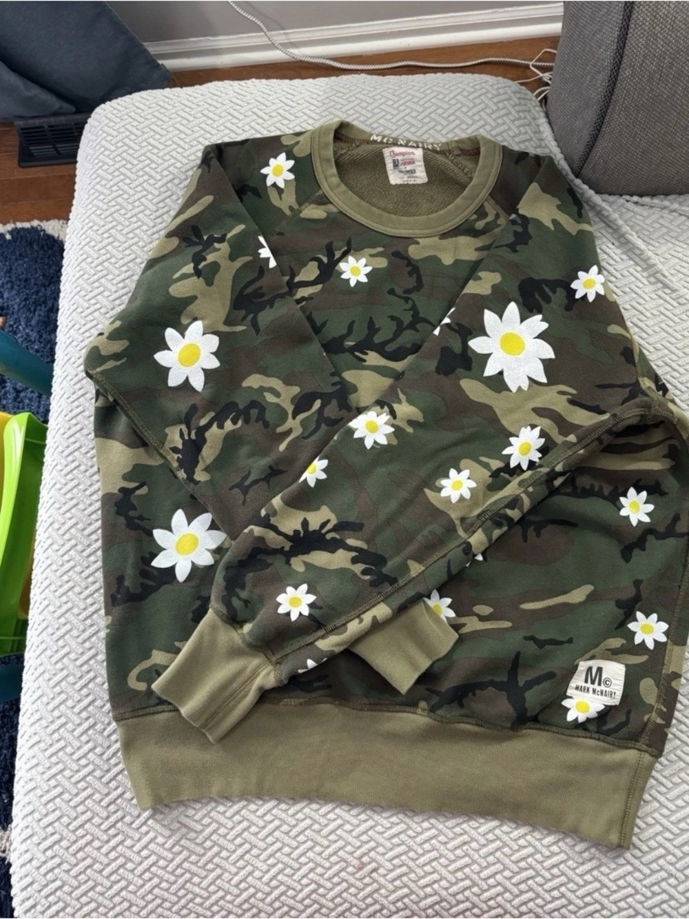 Todd Snyder Green Camo Crewneck with White Daisy Print